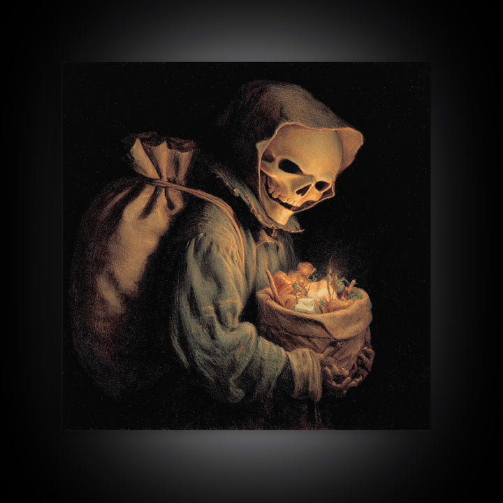 The Masked Candy Collector, Danse Macabre Art, Square Wall Art, Dark Halloween Decor, Canvas Print, Halloween Wall Art