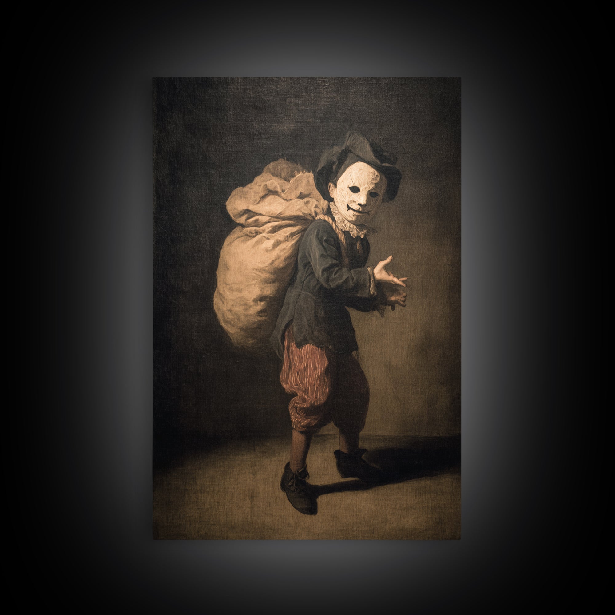 The Masked Candy Collector, Dark Romantic Horror Art, Vertical Wall Art, Macabre Wall Art, Framed Canvas Print, Halloween Wall Art