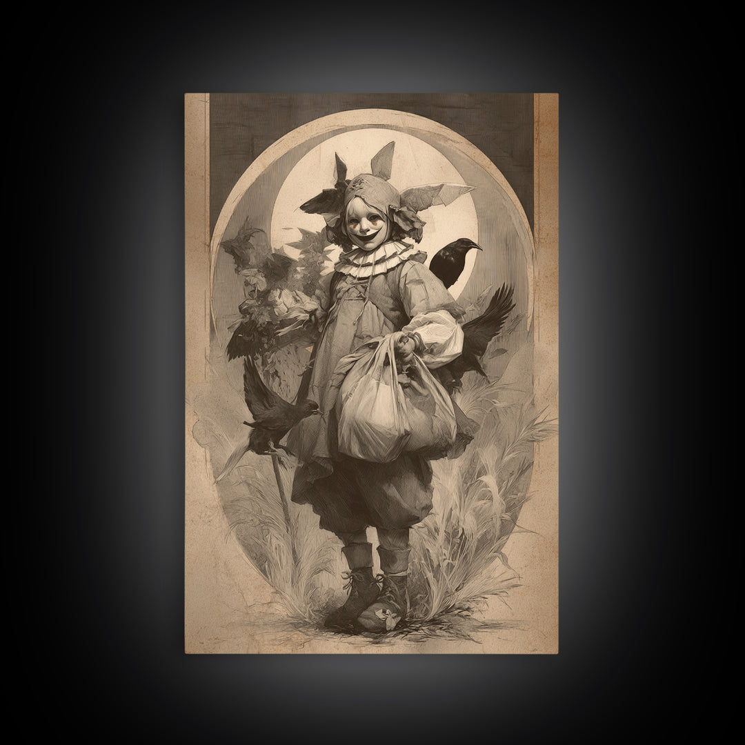 The Masked Candy Collector, Decadent Gothic Art, Vertical Wall Art, Dark Fantasy Wall Art, Framed Canvas Print, Halloween Wall Art