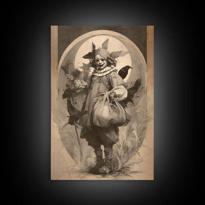 The Masked Candy Collector, Decadent Gothic Art, Vertical Wall Art, Dark Fantasy Wall Art, Framed Canvas Print, Halloween Wall Art
