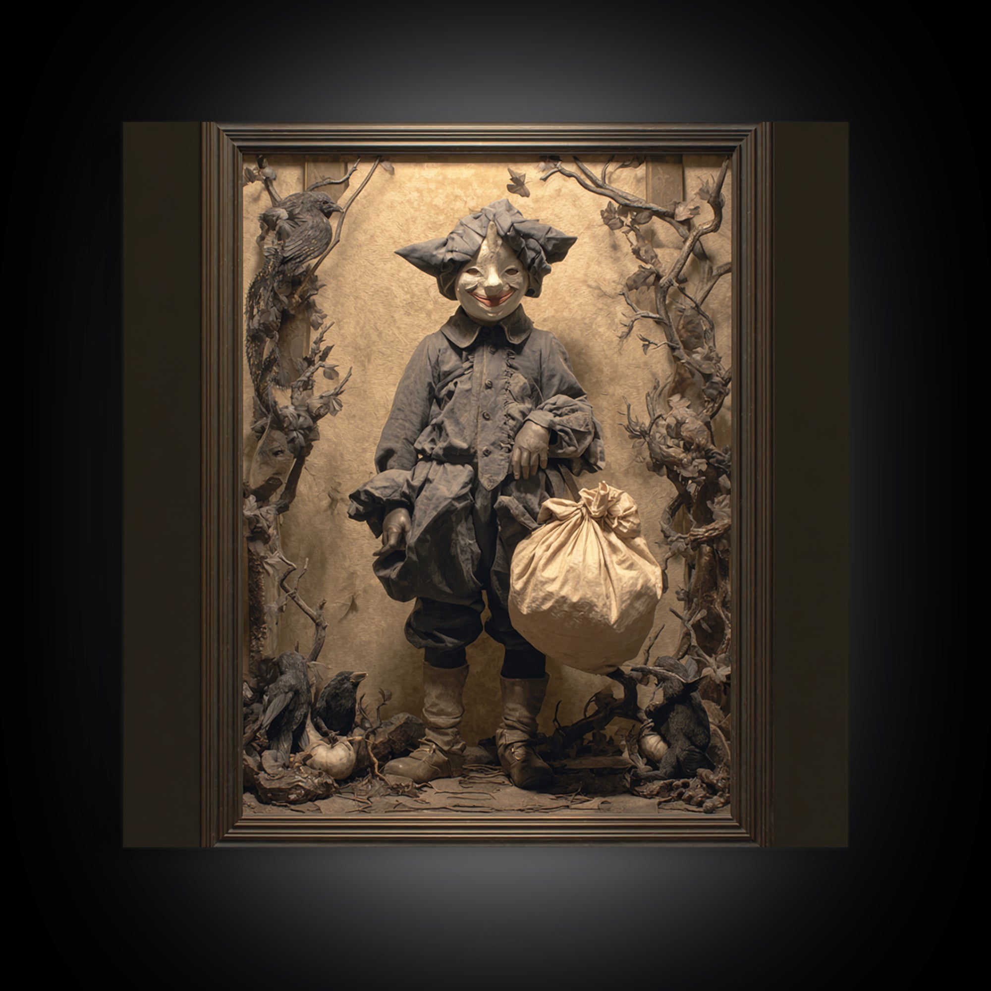 The Masked Candy Collector, Dark Symbolist Art, Square Wall Art, Dark Halloween Decor, Canvas Print, Halloween Wall Art