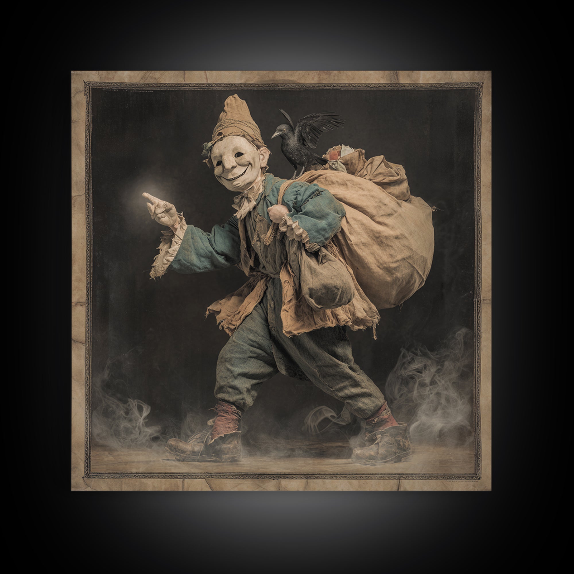 The Masked Candy Collector, Symbolist Etching Art, Square Wall Art, Macabre Wall Art, Canvas Print, Halloween Wall Art