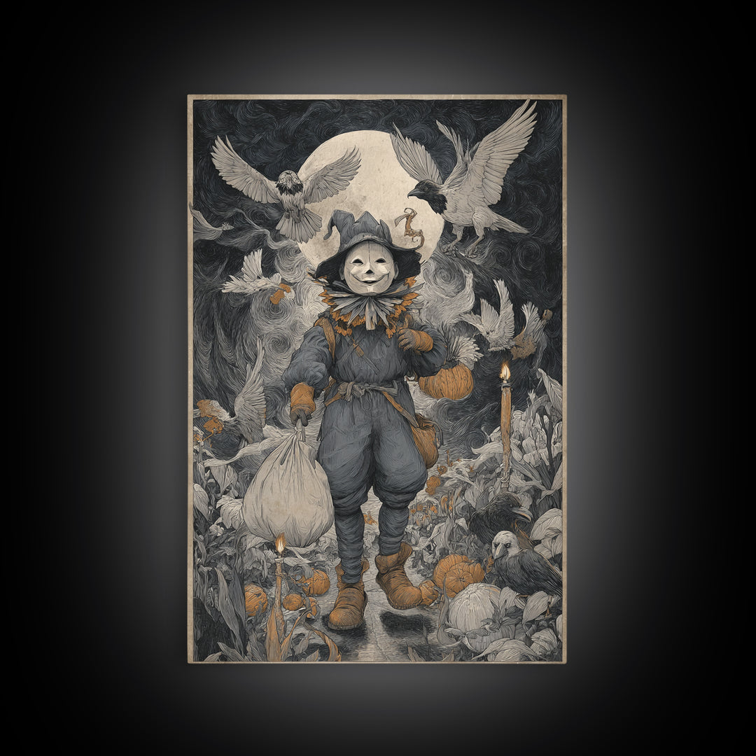 The Masked Candy Collector, Expressionist Gothic Art, Vertical Wall Art, Dark Fantasy Wall Art, Canvas Print, Halloween Wall Art