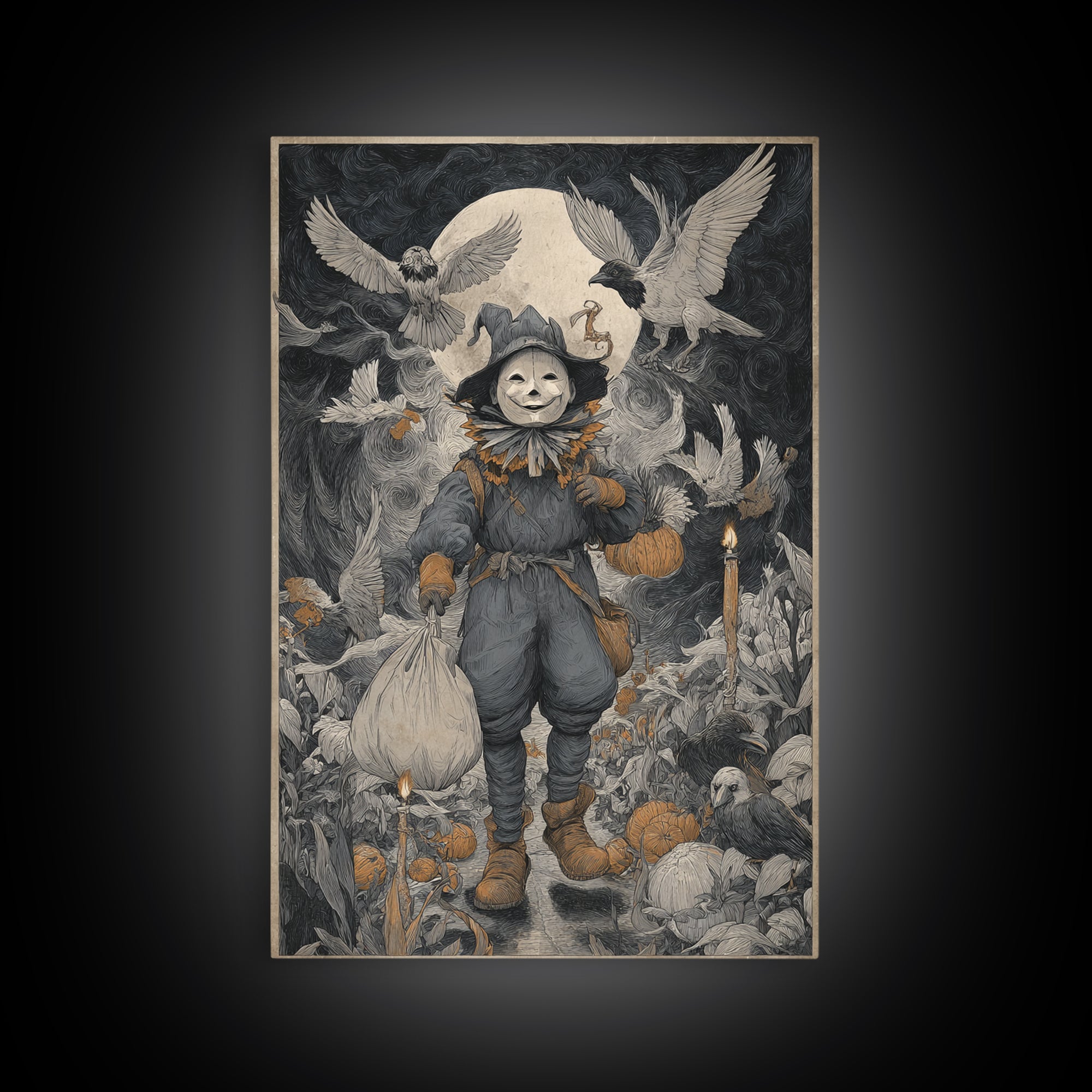 The Masked Candy Collector, Expressionist Gothic Art, Vertical Wall Art, Dark Fantasy Wall Art, Canvas Print, Halloween Wall Art