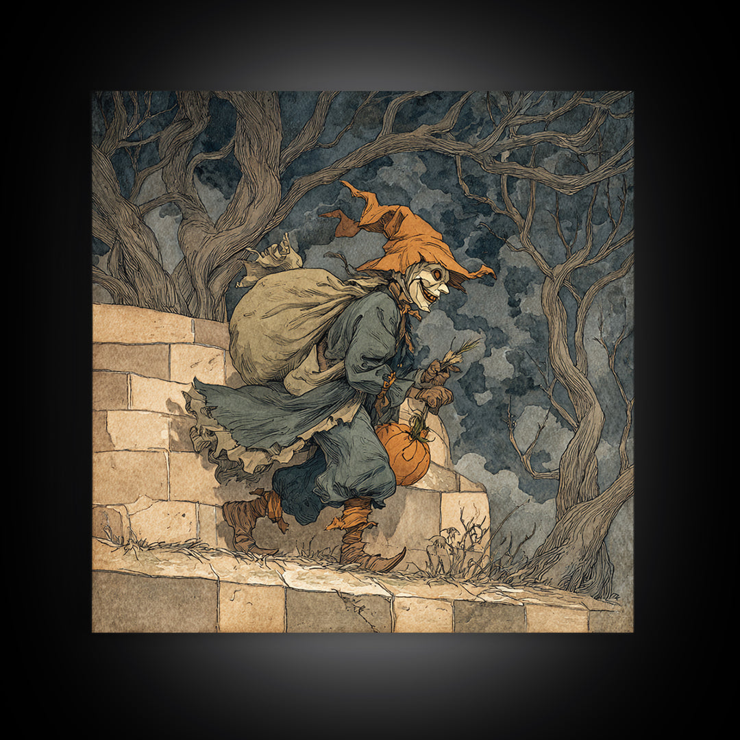 The Masked Candy Collector, Gothic Storybook Art, Square Wall Art, Gothic Horror Wall Art, Framed Canvas Print, Halloween Wall Art