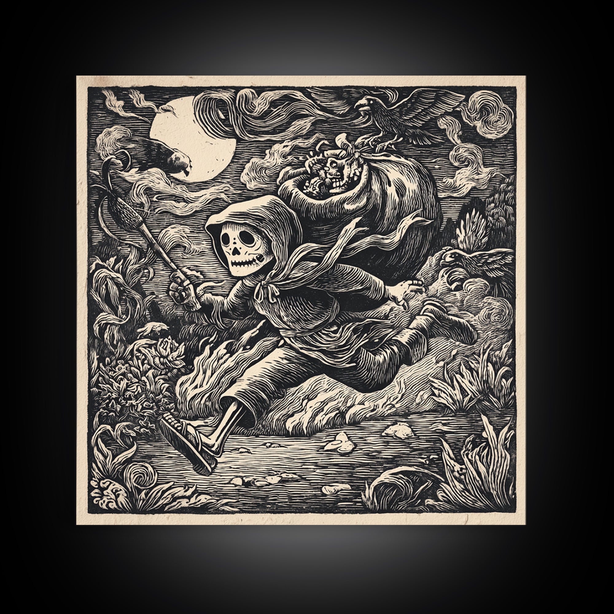 The Masked Candy Collector, Macabre Folk Print Art, Square Wall Art, Macabre Wall Art, Canvas Print, Halloween Wall Art