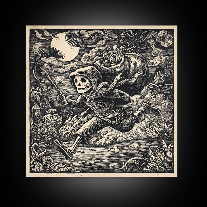 The Masked Candy Collector, Macabre Folk Print Art, Square Wall Art, Macabre Wall Art, Canvas Print, Halloween Wall Art