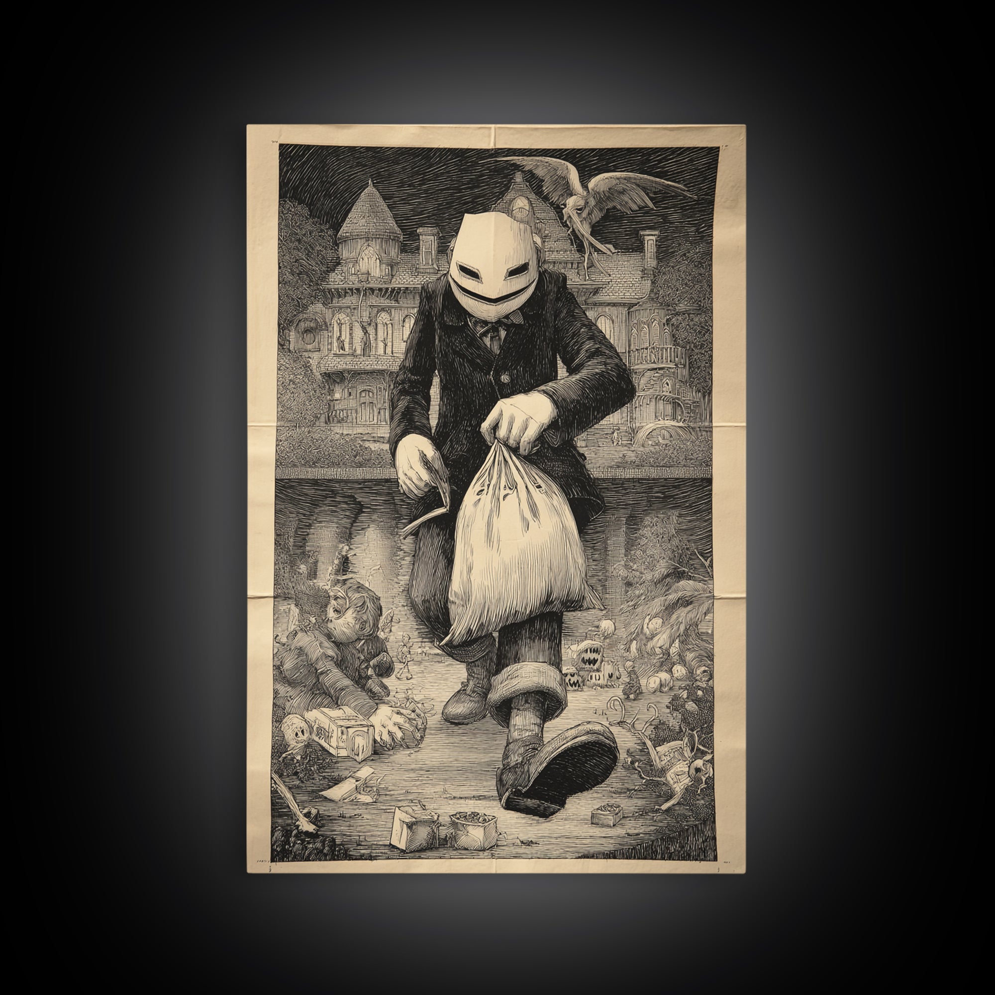 The Masked Candy Collector, Victorian Macabre Art, Vertical Wall Art, Dark Halloween Decor, Canvas Print, Halloween Wall Art