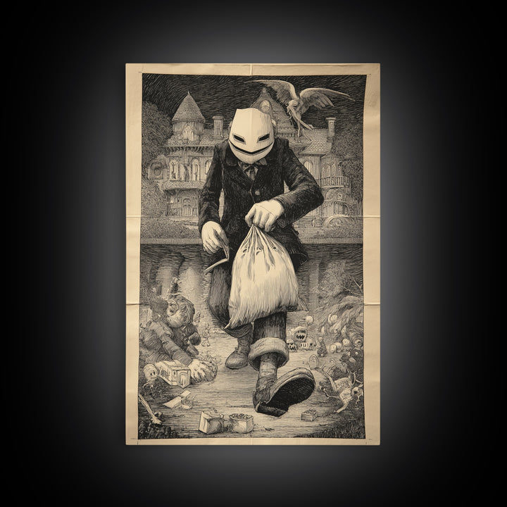 The Masked Candy Collector, Victorian Macabre Art, Vertical Wall Art, Dark Halloween Decor, Canvas Print, Halloween Wall Art