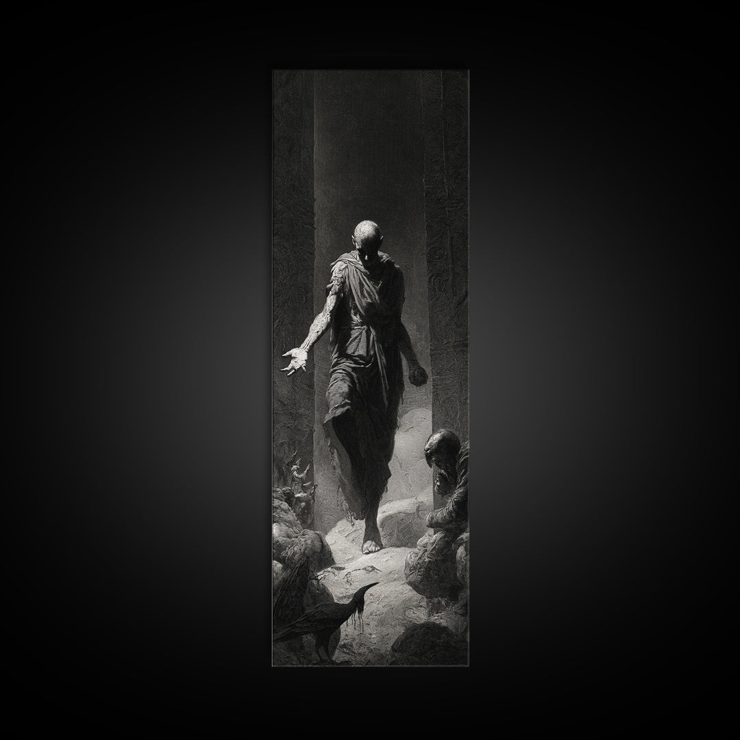The Shadow Person, Gothic Engraving Art, Tall Narrow Wall Art, Dark Halloween Decor, Canvas Print, Halloween Wall Art