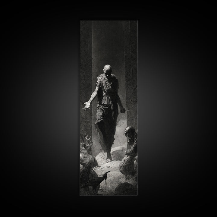 The Shadow Person, Gothic Engraving Art, Tall Narrow Wall Art, Dark Halloween Decor, Canvas Print, Halloween Wall Art
