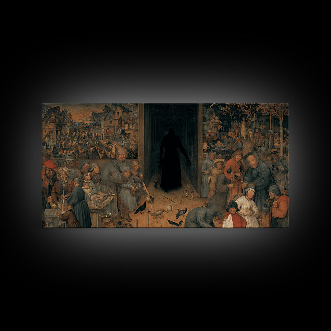 The Shadow Person, Northern Renaissance Horror, Wide Panoramic Art, Macabre Wall Art, Canvas Print, Halloween Wall Art