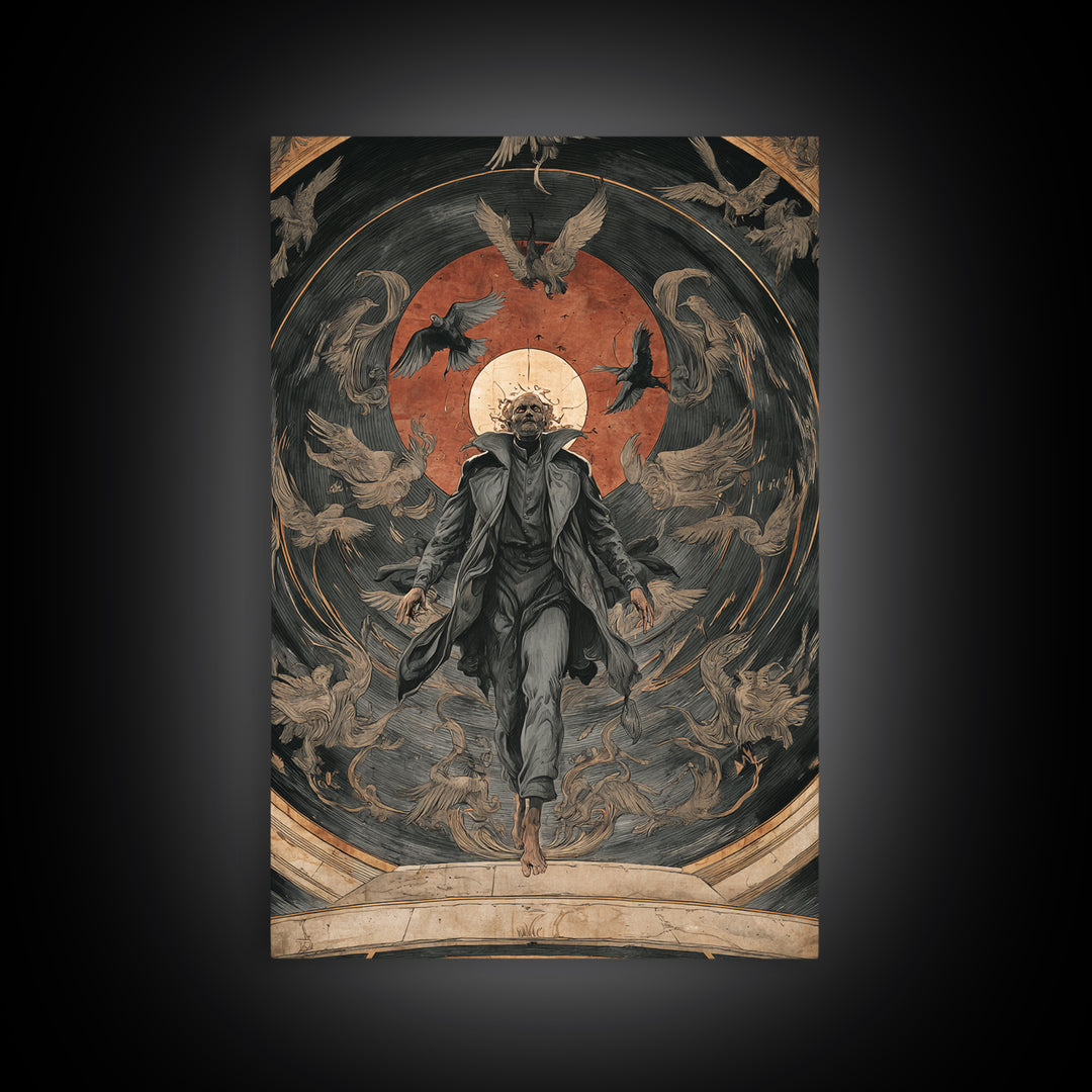 The Shadow Person, Dark Renaissance Art, Vertical Wall Art, Dark Fantasy Wall Art, Framed Canvas Print, Halloween Wall Art