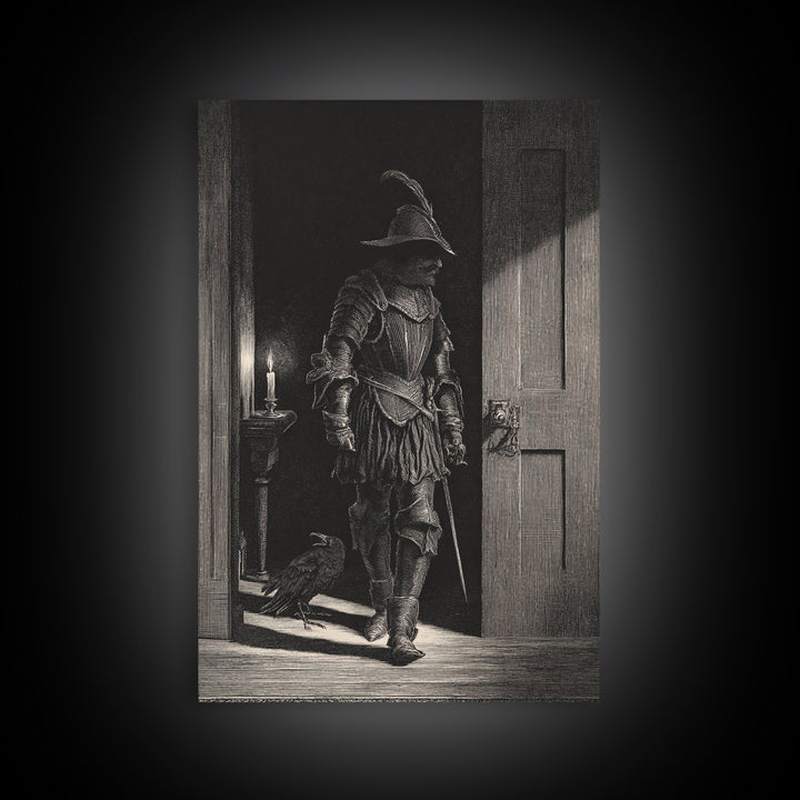 The Shadow Person, Renaissance Engraving Art, Vertical Wall Art, Dark Halloween Decor, Canvas Print, Halloween Wall Art, Spooky Wall Decor