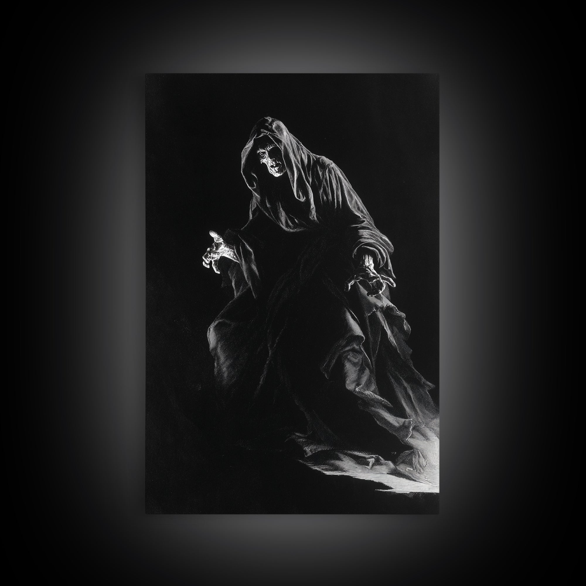 The Shadow Person, Baroque Witchcraft Art, Vertical Wall Art, Dark Halloween Decor, Framed Canvas Print, Halloween Wall Art
