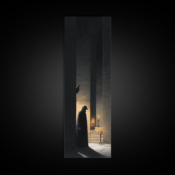 The Shadow Person, Architectural Etching Art, Tall Narrow Wall Art, Gothic Horror Wall Art, Framed Canvas Print