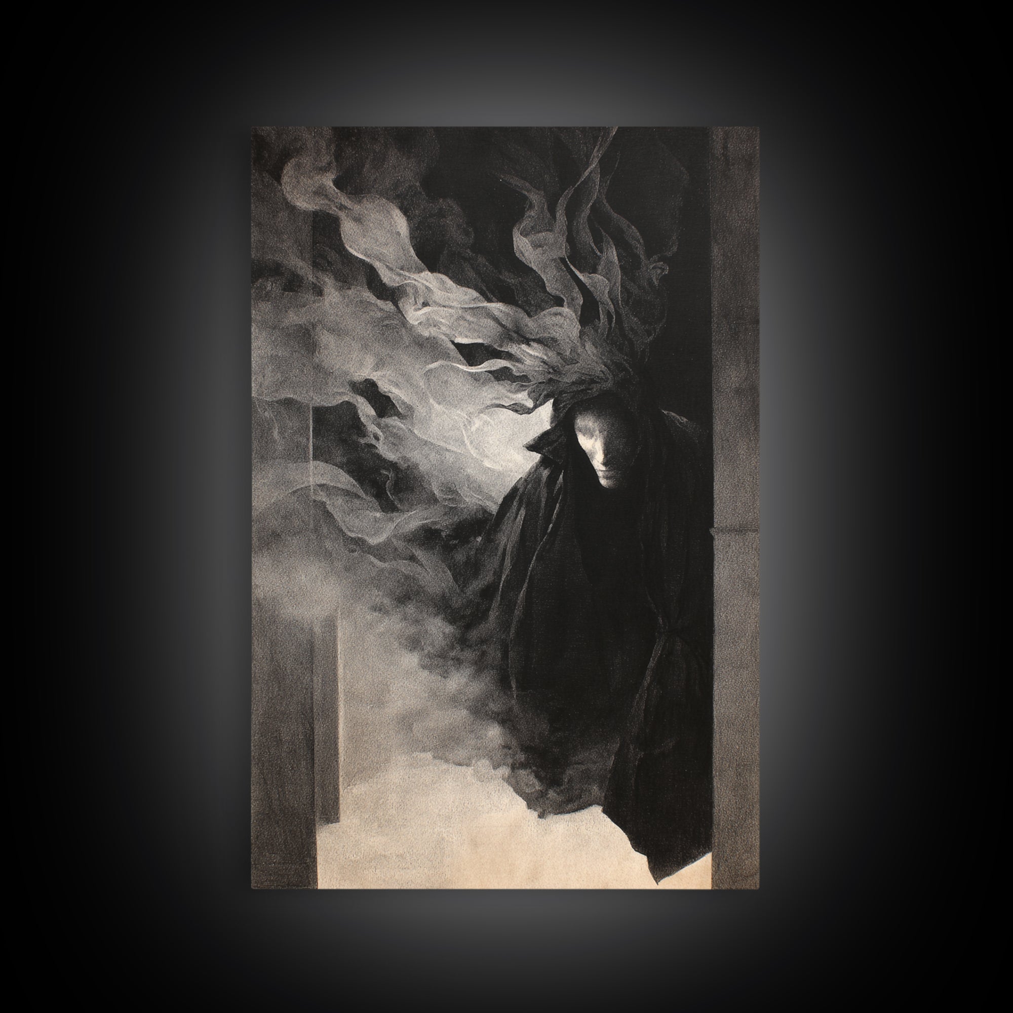 The Shadow Person, Symbolist Dream Art, Vertical Wall Art, Dark Halloween Decor, Framed Canvas Print, Halloween Wall Art