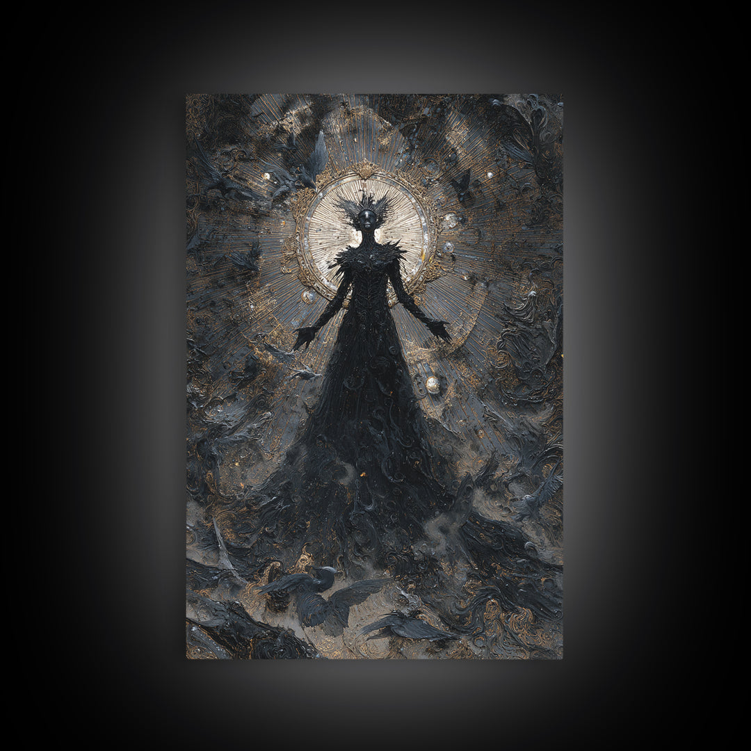 The Shadow Person, Ornate Symbolist Art, Vertical Wall Art, Gothic Horror Wall Art, Framed Canvas Print, Halloween Wall Art