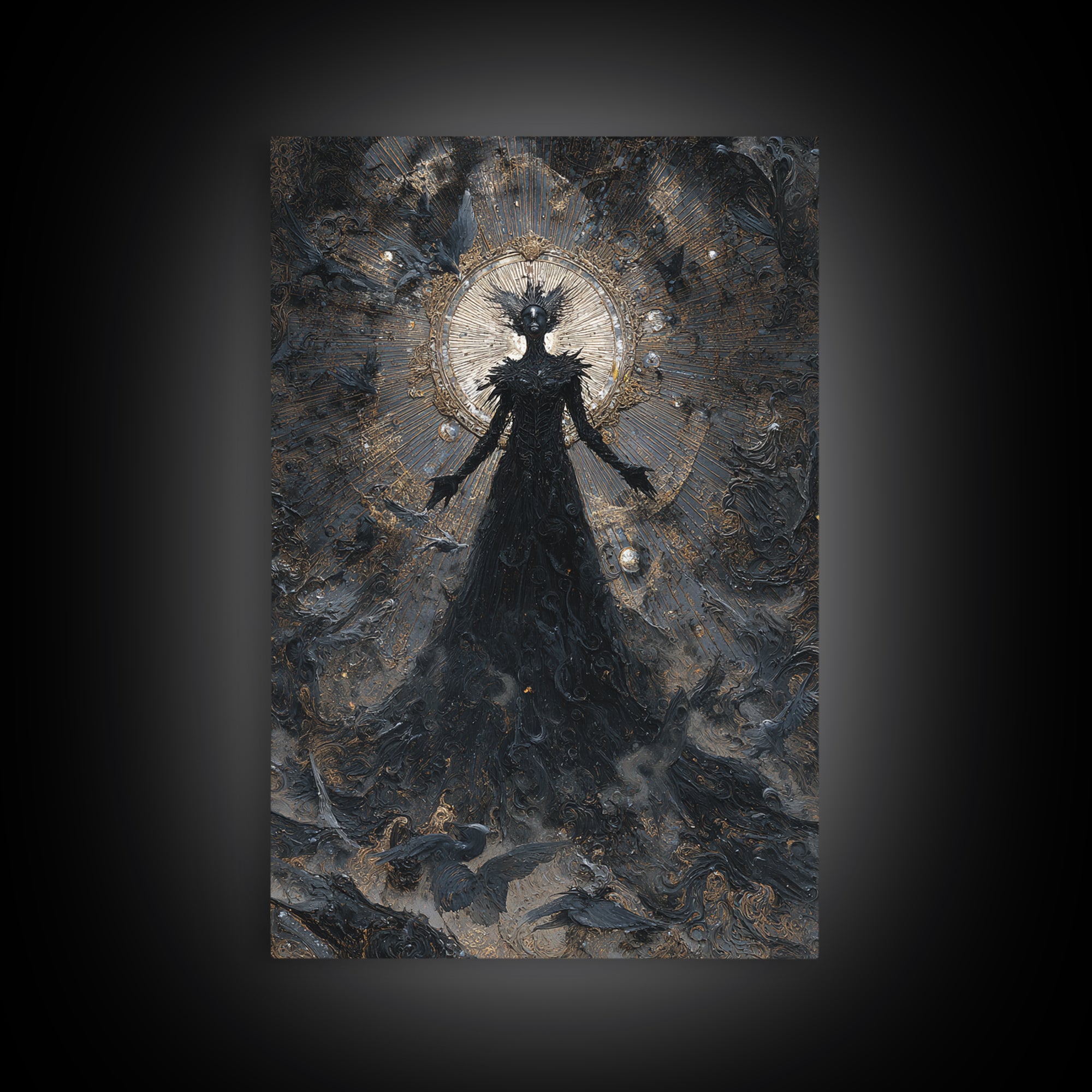 The Shadow Person, Ornate Symbolist Art, Vertical Wall Art, Gothic Horror Wall Art, Framed Canvas Print, Halloween Wall Art