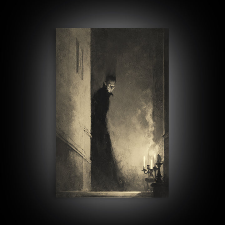 The Shadow Person, Decadent Gothic Art, Vertical Wall Art, Gothic Horror Wall Art, Framed Canvas Print, Halloween Wall Art