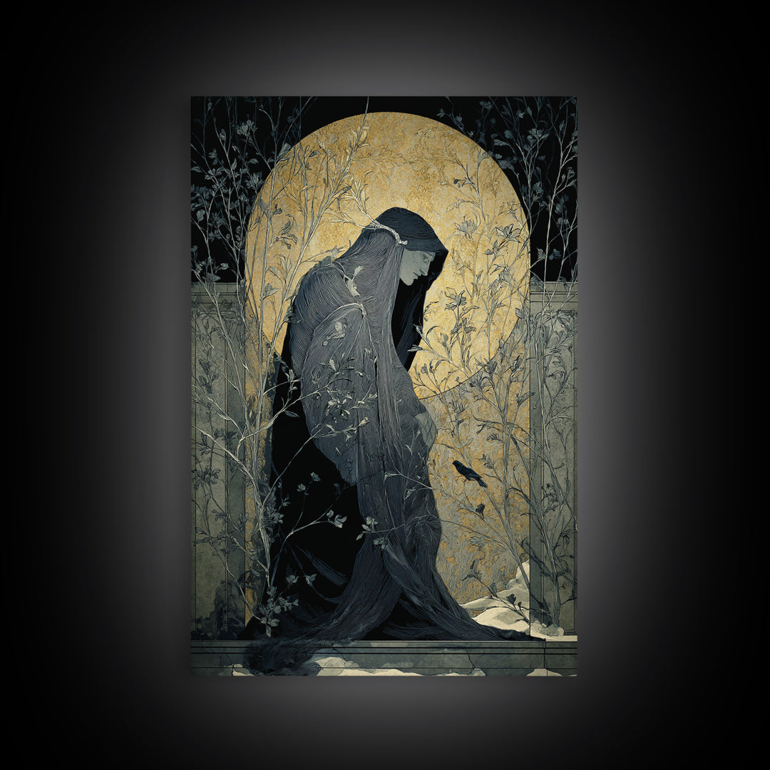 The Shadow Person, Symbolist Death Art, Vertical Wall Art, Macabre Wall Art, Framed Canvas Print, Halloween Wall Art