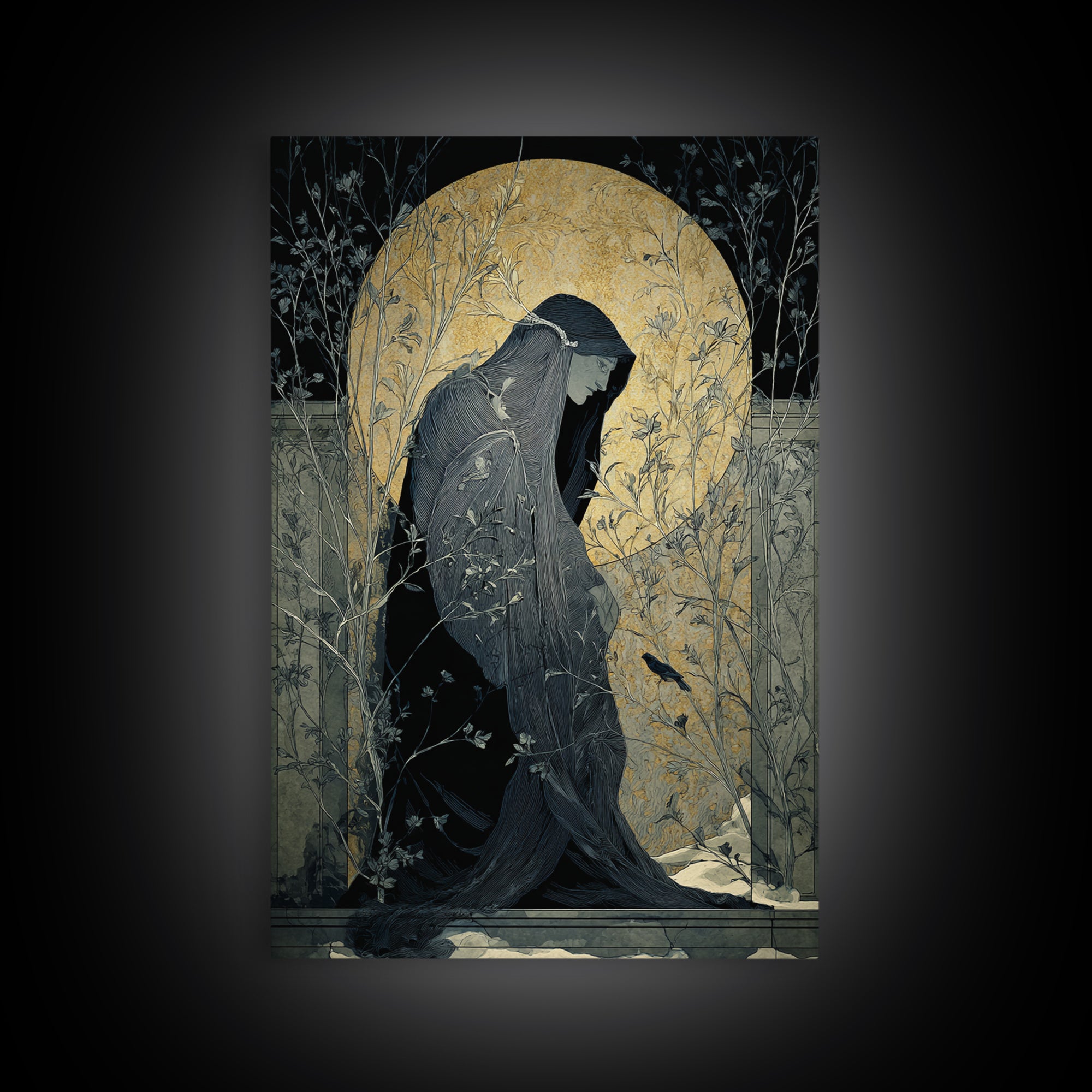 The Shadow Person, Symbolist Death Art, Vertical Wall Art, Macabre Wall Art, Framed Canvas Print, Halloween Wall Art