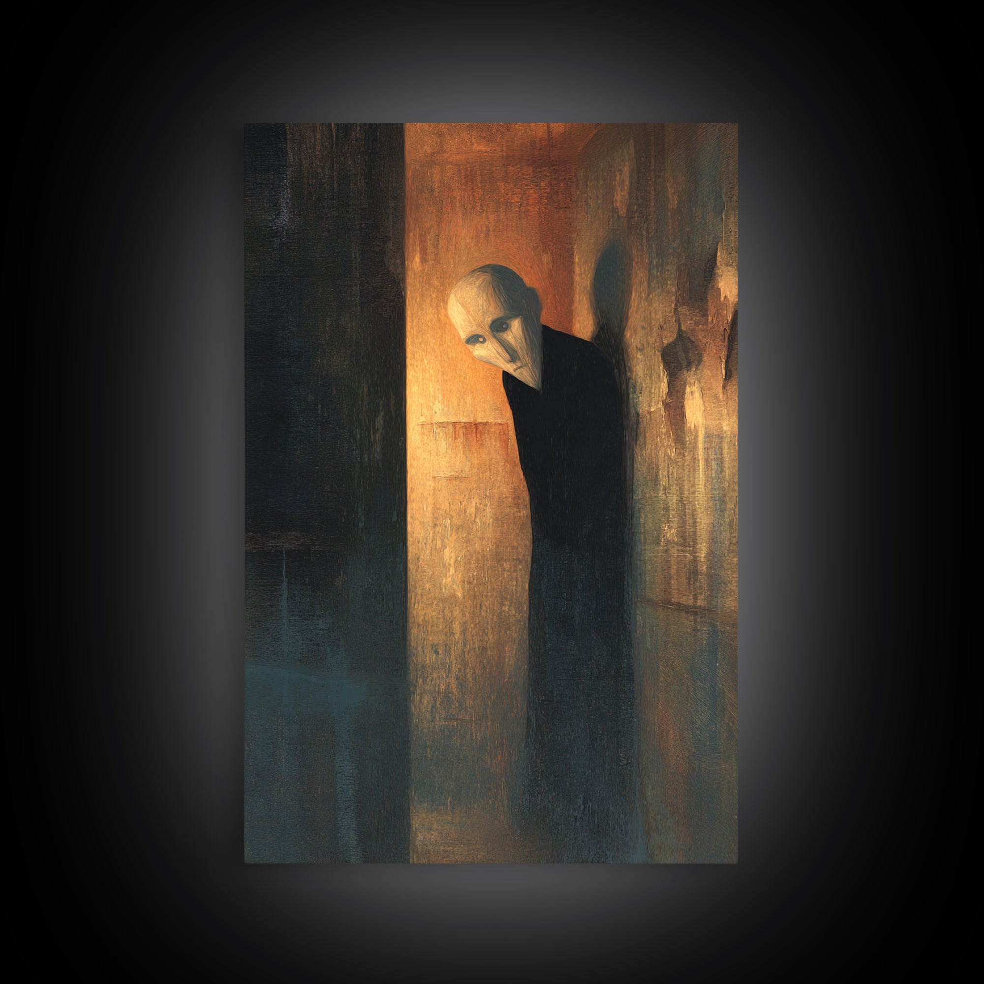 The Shadow Person, Expressionist Gothic Art, Vertical Wall Art, Dark Halloween Decor, Framed Canvas Print, Halloween Wall Art