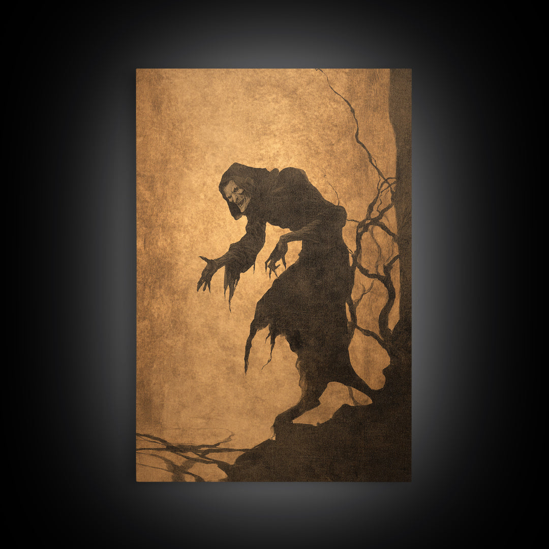 The Shadow Person, Gothic Storybook Art, Vertical Wall Art, Gothic Horror Wall Art, Framed Canvas Print, Halloween Wall Art