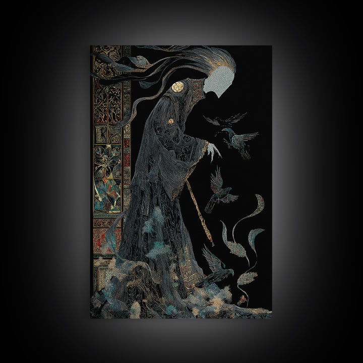 The Shadow Person, Stained Glass Gothic Art, Vertical Wall Art, Dark Halloween Decor, Canvas Print, Halloween Wall Art