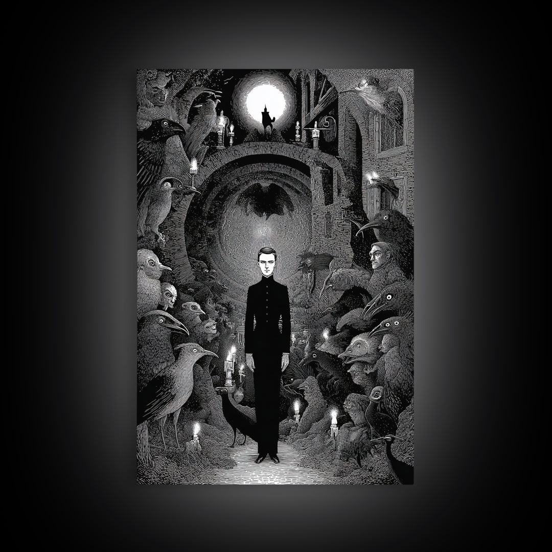 The Shadow Person, Victorian Macabre Art, Vertical Wall Art, Dark Fantasy Wall Art, Canvas Print, Halloween Wall Art
