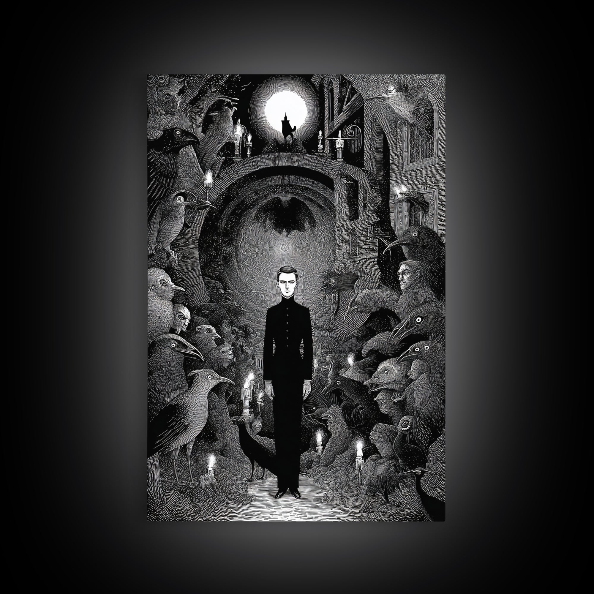 The Shadow Person, Victorian Macabre Art, Vertical Wall Art, Dark Fantasy Wall Art, Canvas Print, Halloween Wall Art