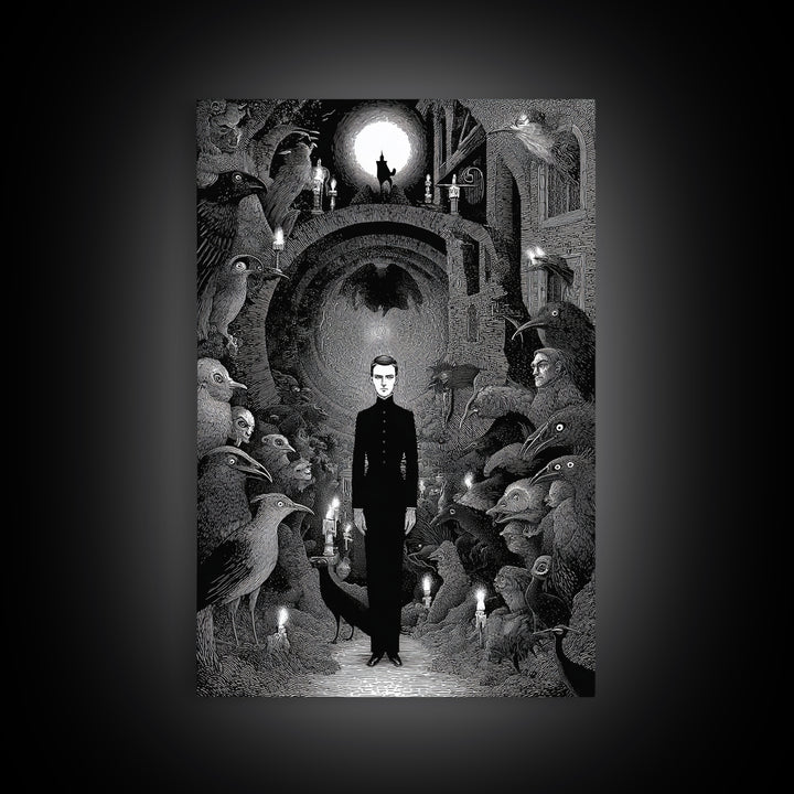 The Shadow Person, Victorian Macabre Art, Vertical Wall Art, Dark Fantasy Wall Art, Canvas Print, Halloween Wall Art