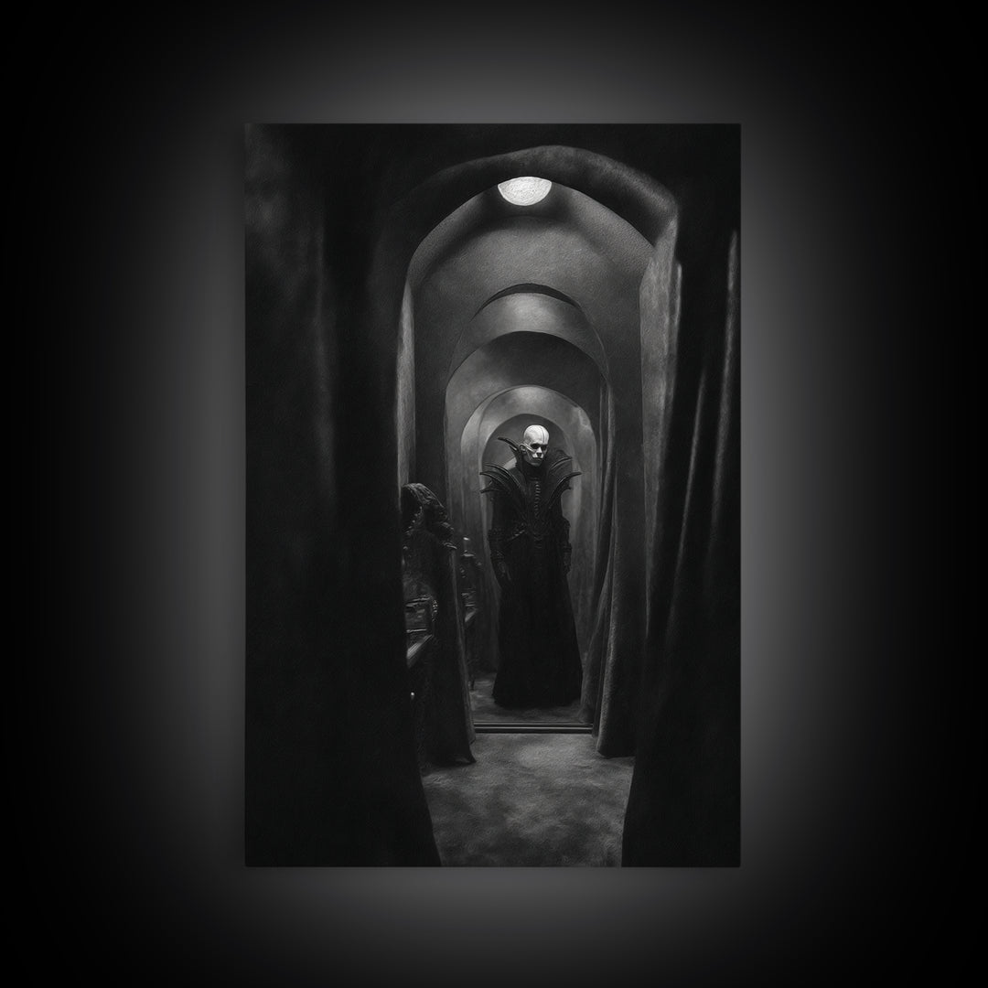 The Shadow Person, Biomechanical Horror Art, Vertical Wall Art, Dark Halloween Decor, Canvas Print, Halloween Wall Art, Seasonal Home Decor