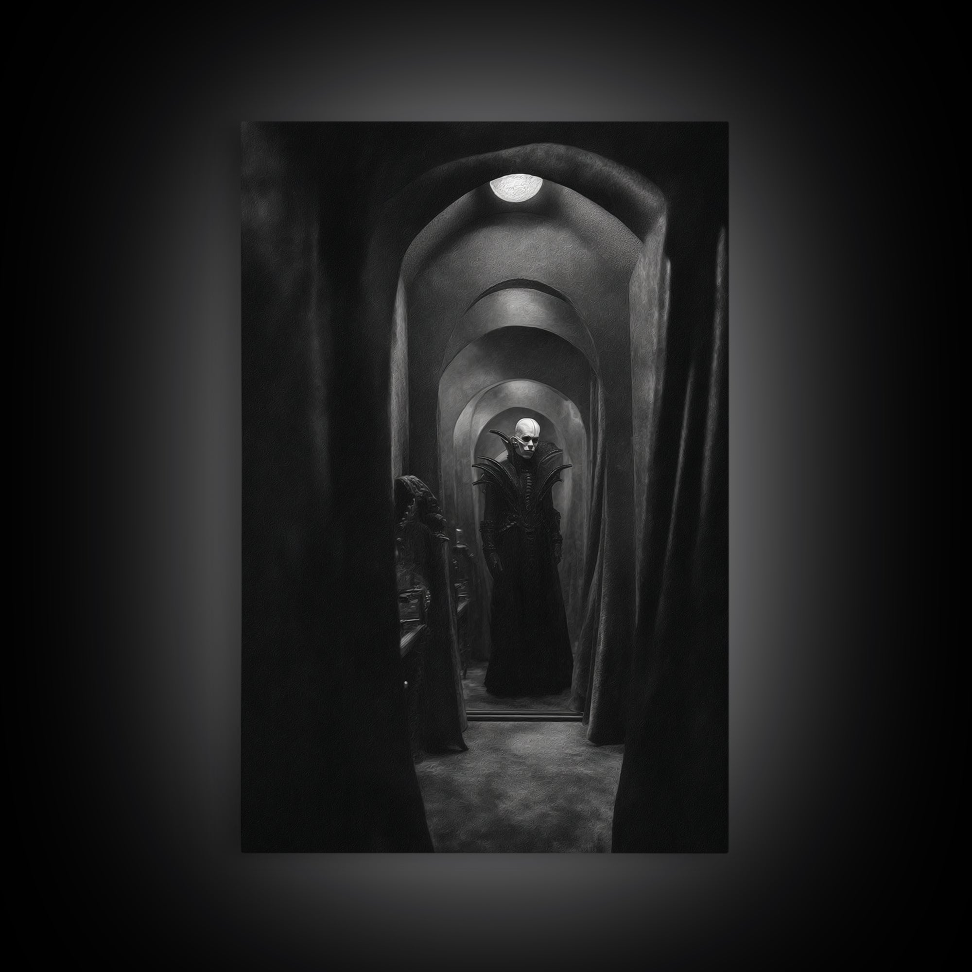 The Shadow Person, Biomechanical Horror Art, Vertical Wall Art, Dark Halloween Decor, Canvas Print, Halloween Wall Art, Seasonal Home Decor