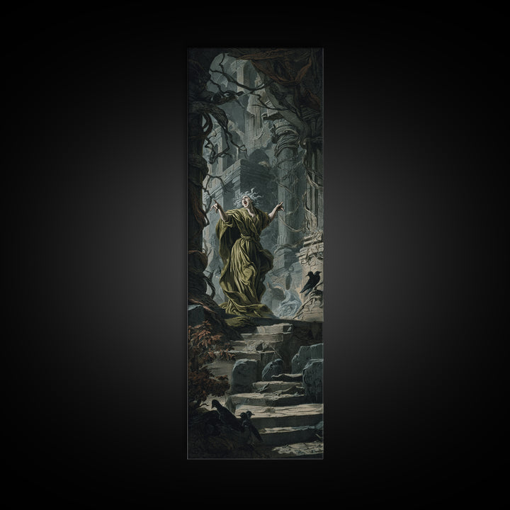 The Banshee Singer, Architectural Etching Art, Tall Narrow Wall Art, Gothic Horror Wall Art, Framed Canvas Print