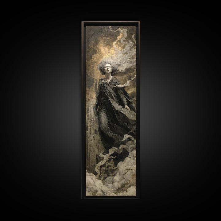 The Banshee Singer, Apocalyptic Romantic Art, Tall Narrow Wall Art, Dark Fantasy Wall Art, Canvas Print, Halloween Wall Art