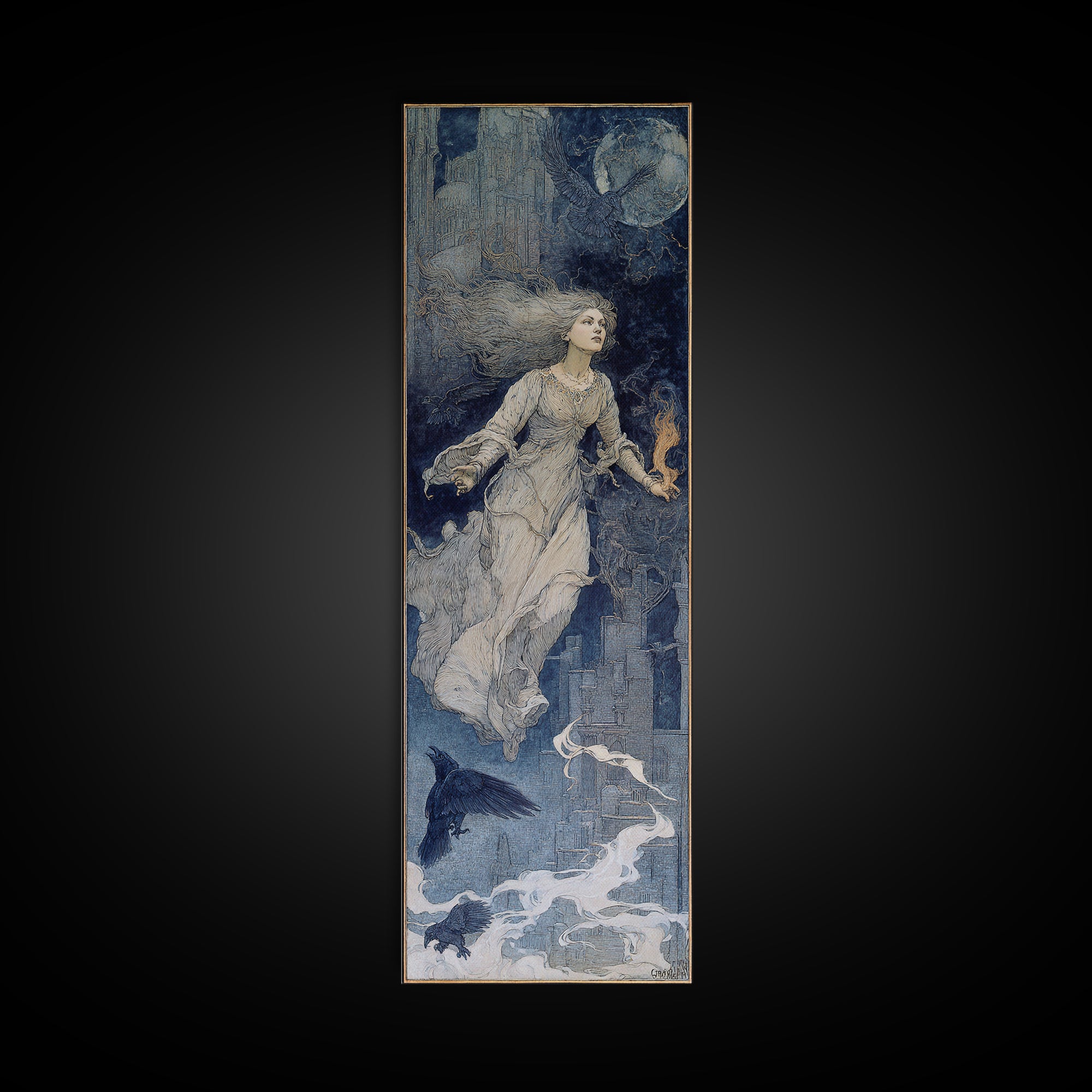 The Banshee Singer, Symbolist Death Art, Tall Narrow Wall Art, Gothic Horror Wall Art, Canvas Print, Halloween Wall Art