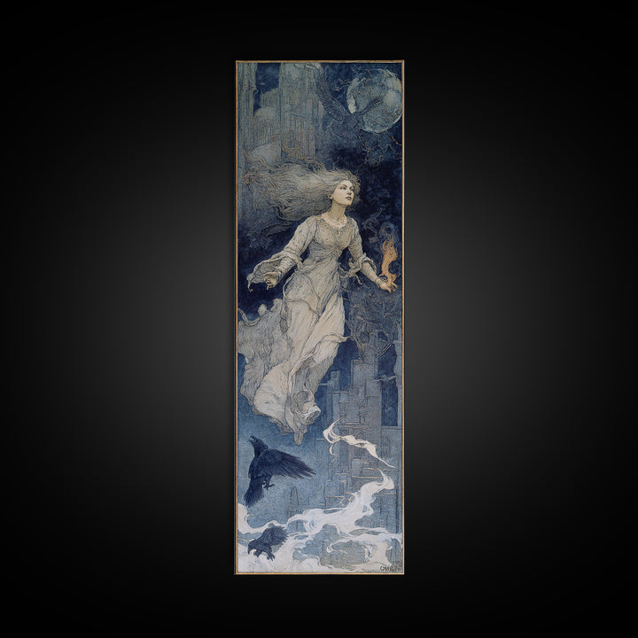 The Banshee Singer, Symbolist Death Art, Tall Narrow Wall Art, Gothic Horror Wall Art, Canvas Print, Halloween Wall Art