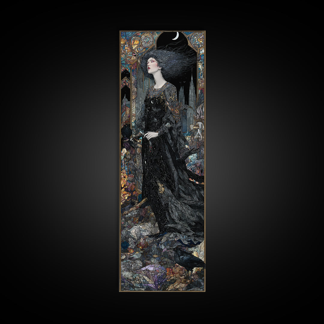 The Banshee Singer, Stained Glass Gothic Art, Tall Narrow Wall Art, Dark Halloween Decor, Framed Canvas Print, Halloween Wall Art