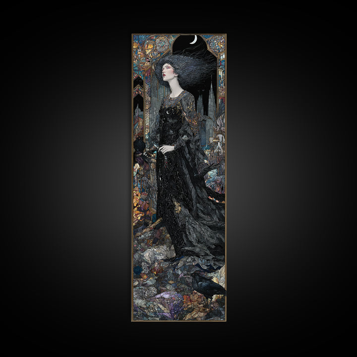 The Banshee Singer, Stained Glass Gothic Art, Tall Narrow Wall Art, Dark Halloween Decor, Framed Canvas Print, Halloween Wall Art
