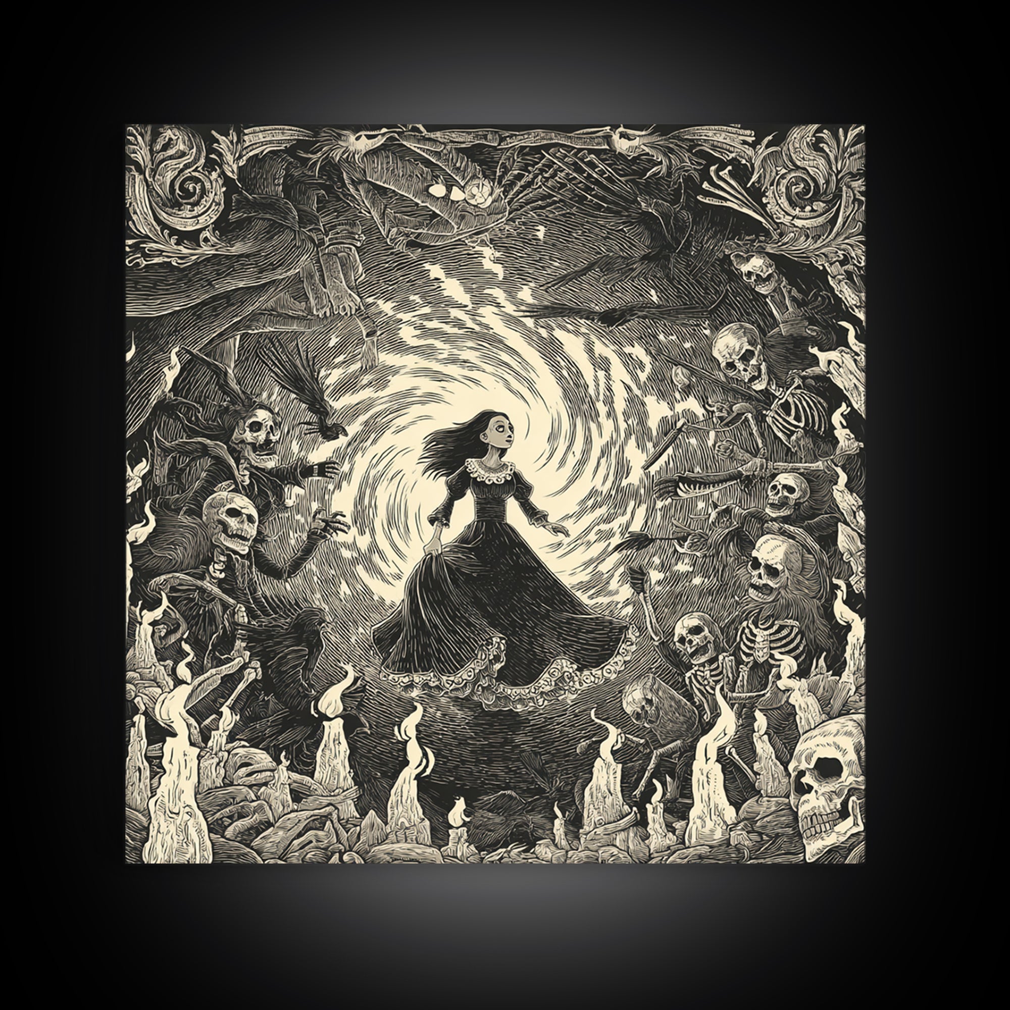 The Banshee Singer, Macabre Folk Print Art, Square Wall Art, Macabre Wall Art, Framed Canvas Print, Halloween Wall Art