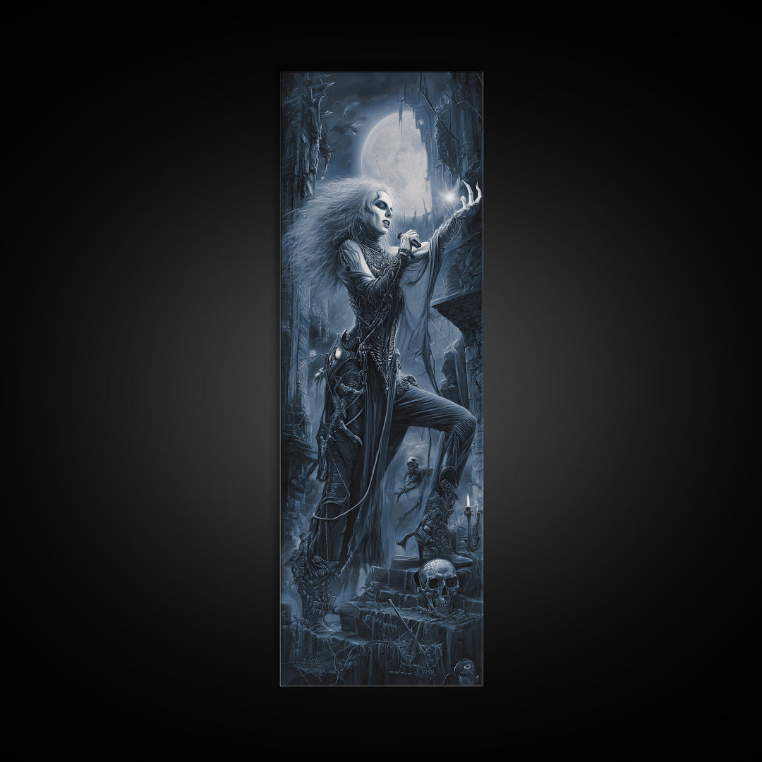 The Banshee Singer, Biomechanical Horror Art, Tall Narrow Wall Art, Macabre Wall Art, Canvas Print, Halloween Wall Art, Gothic Home Decor