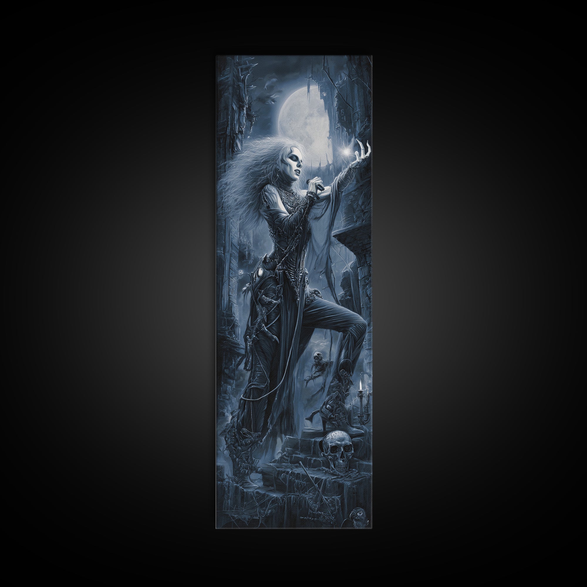 The Banshee Singer, Biomechanical Horror Art, Tall Narrow Wall Art, Macabre Wall Art, Canvas Print, Halloween Wall Art, Gothic Home Decor