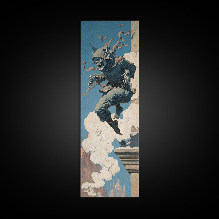 The Gargoyle Sentinel, Danse Macabre Art, Tall Narrow Wall Art, Dark Fantasy Wall Art, Canvas Print, Halloween Wall Art