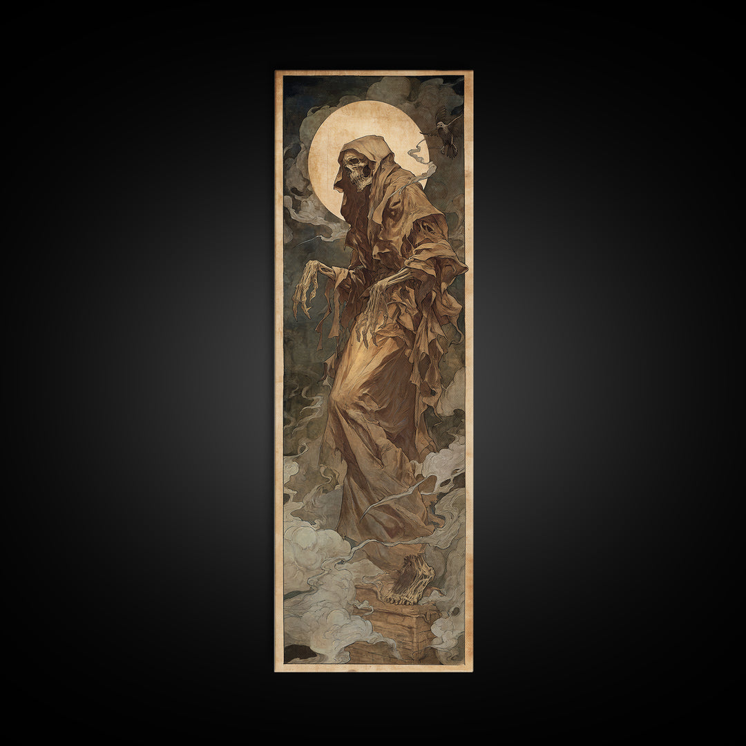 The Tattered Wraith, Dark Renaissance Art, Tall Narrow Wall Art, Dark Halloween Decor, Framed Canvas Print, Halloween Wall Art