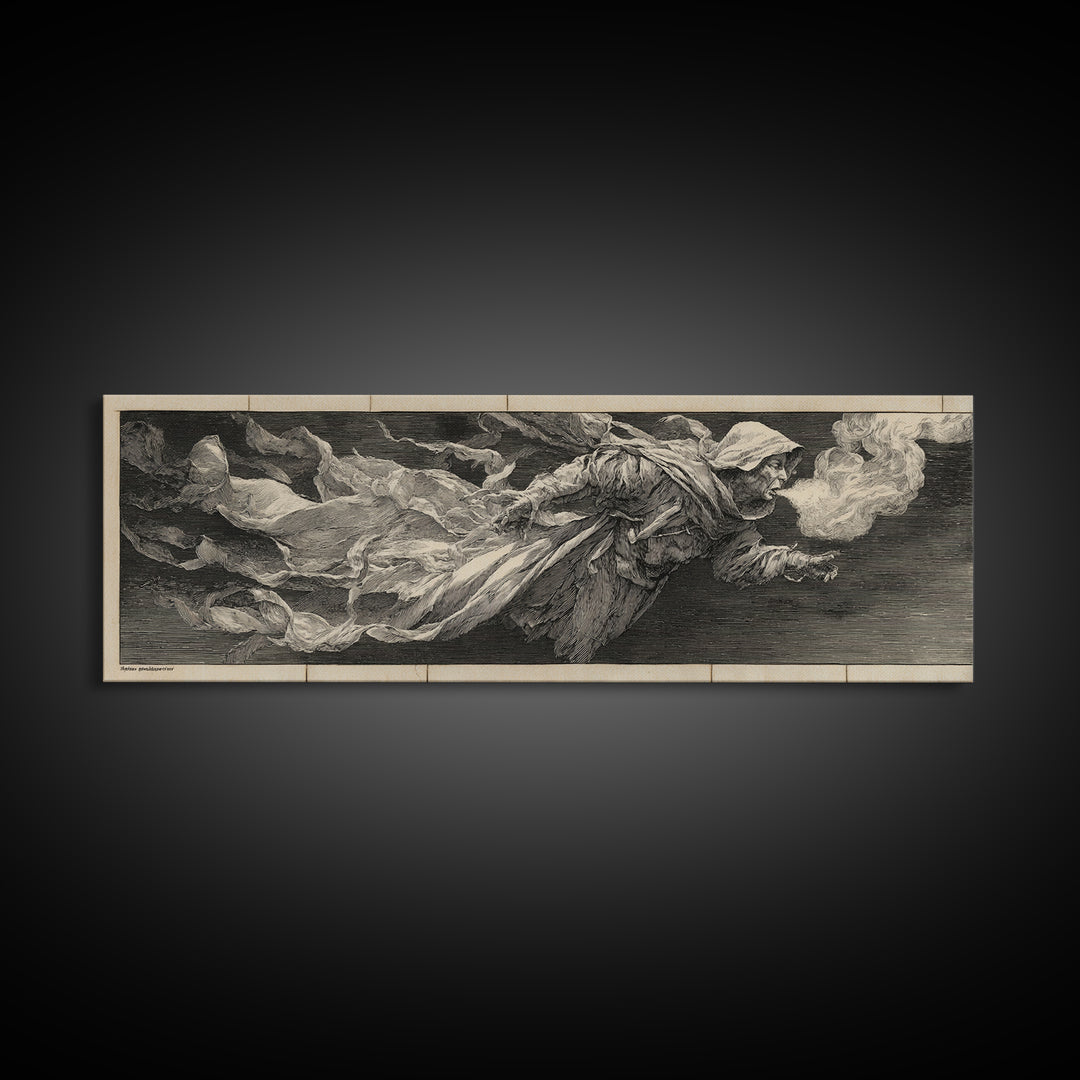 The Tattered Wraith, Renaissance Engraving Art, Extra Wide Wall Art, Gothic Horror Wall Art, Canvas Print, Halloween Wall Art