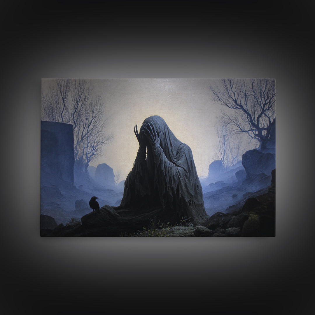 The Tattered Wraith, Romantic Gothic Landscape, Landscape Wall Art, Dark Halloween Decor, Framed Canvas Print, Halloween Wall Art
