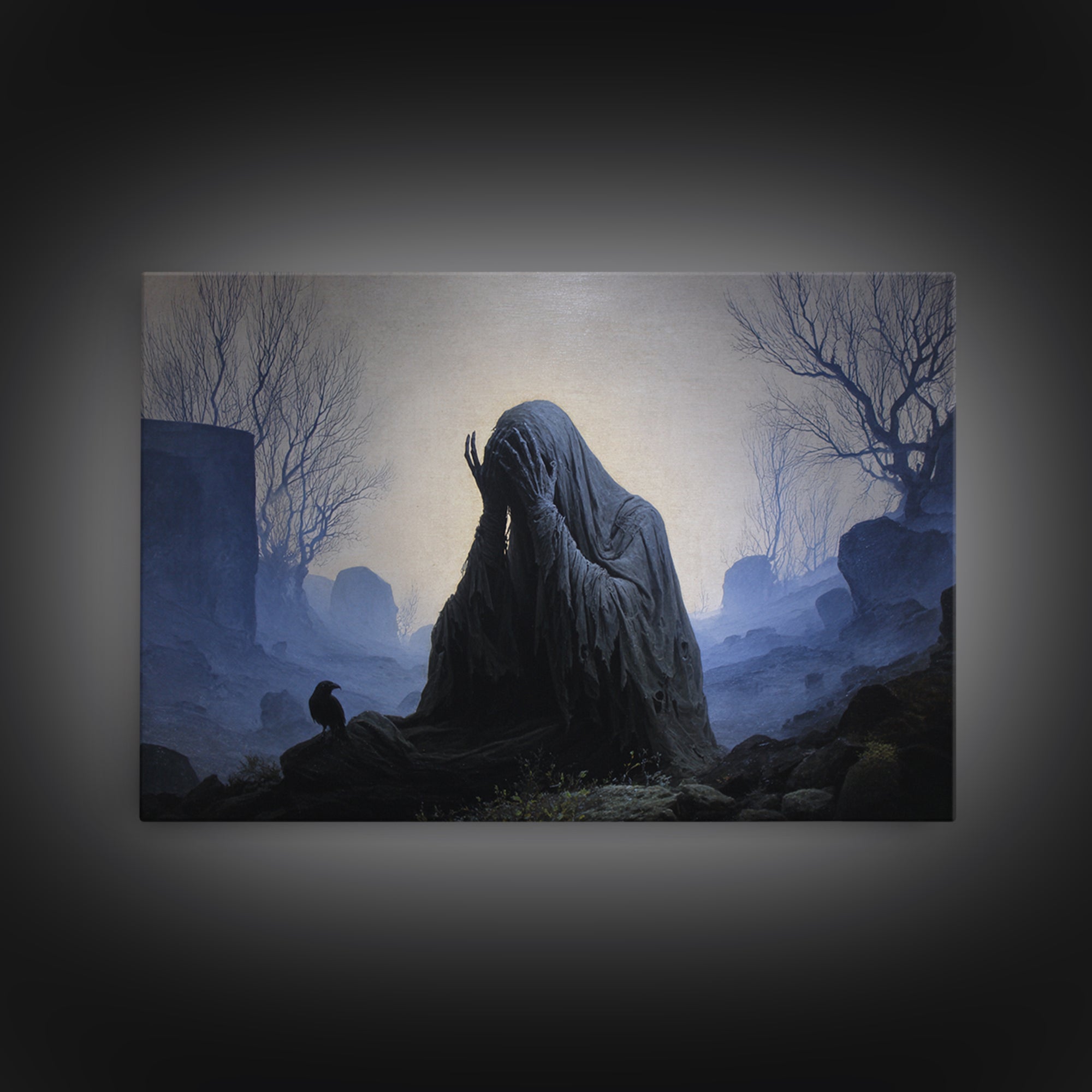 The Tattered Wraith, Romantic Gothic Landscape, Landscape Wall Art, Dark Halloween Decor, Framed Canvas Print, Halloween Wall Art