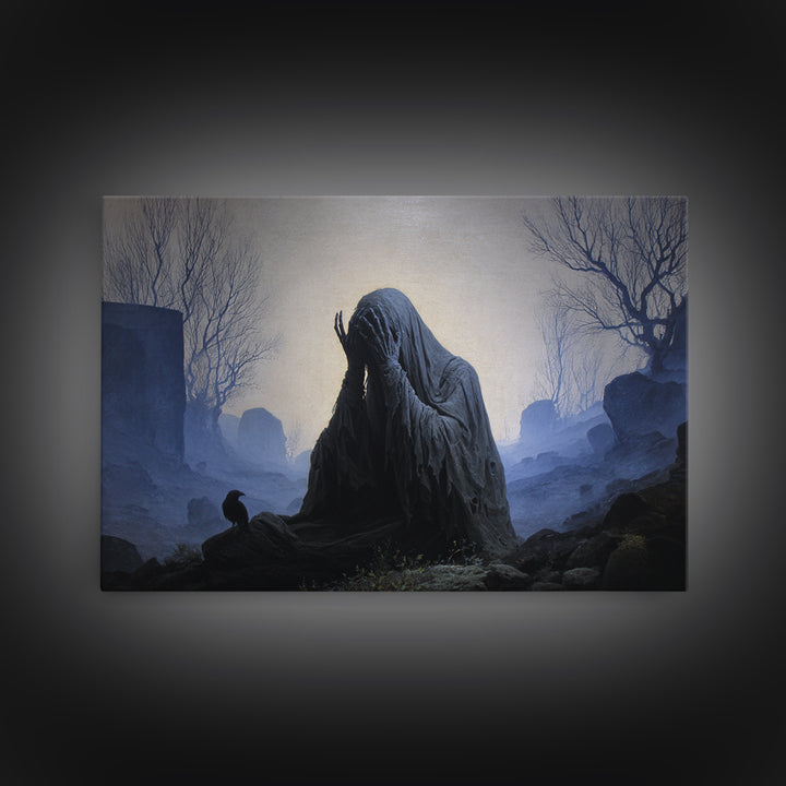 The Tattered Wraith, Romantic Gothic Landscape, Landscape Wall Art, Dark Halloween Decor, Framed Canvas Print, Halloween Wall Art