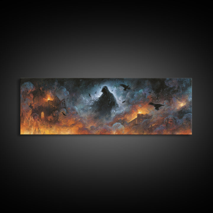 The Tattered Wraith, Apocalyptic Romantic Art, Extra Wide Wall Art, Gothic Horror Wall Art, Canvas Print, Halloween Wall Art